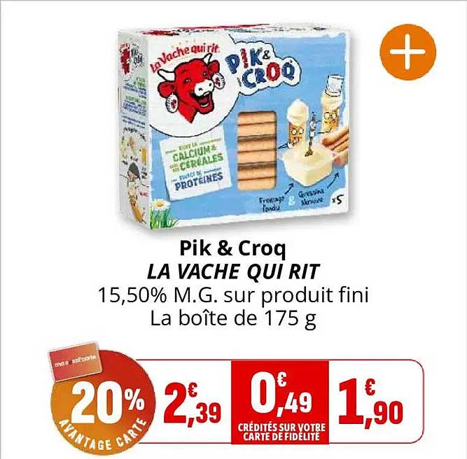Pik & Croq LA VACHE QUI RIT 15,50% M.G. sur produit fini La boîte de 175 g