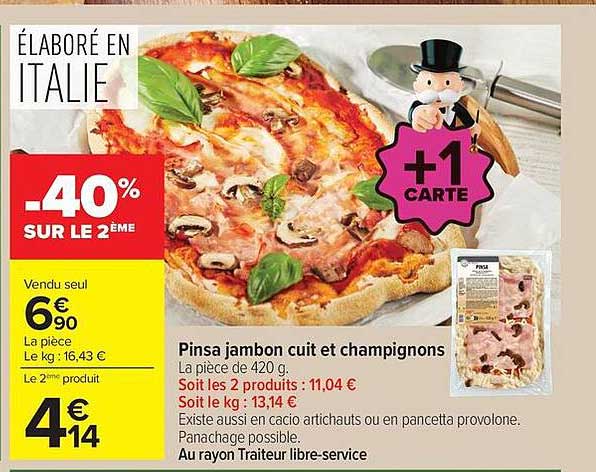 Pinsa jambon cuit et champignons