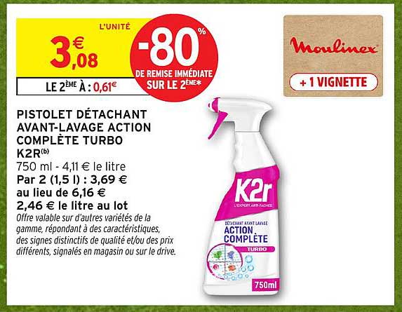 PISTOLET DÉTACHANT AVANT-LAVAGE ACTION COMPLÈTE TURBO K2R