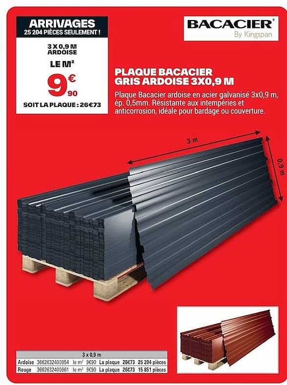 PLAQUE BACACIER GRIS ARDOISE 3X0,9 M