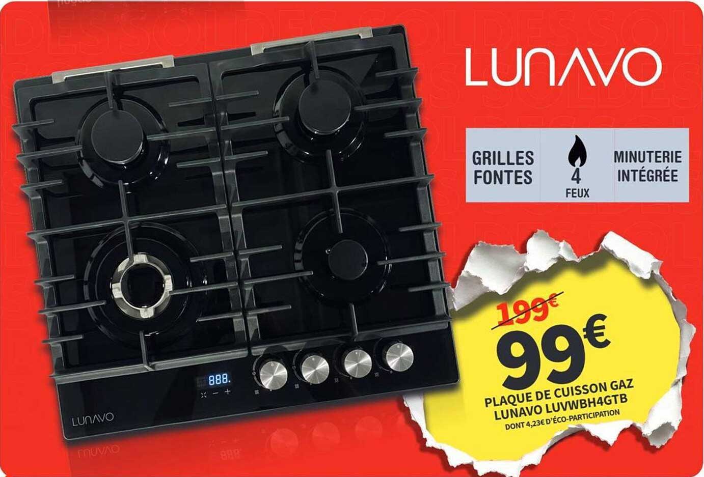 PLAQUE DE CUISSON GAZ LUNAVO LUVWBH4GTB