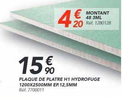 PLAQUE DE PLATRE H1 HYDROFUGE 1200X2500MM EP.12,5MM