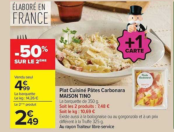 Plat Cuisiné Pâtes Carbonara MAISON TINO