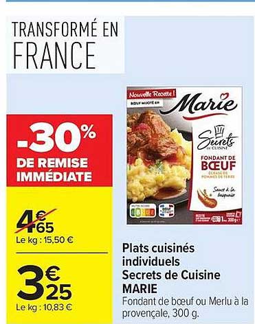 Plats cuisinés individuels Secrets de Cuisine MARIE