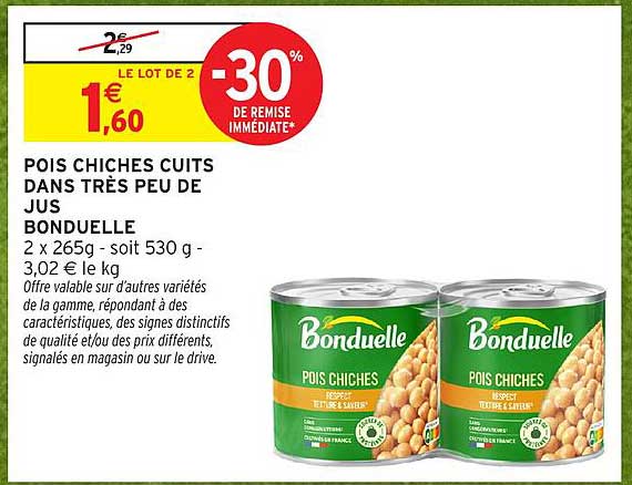 POIS CHICHES CUITS DANS TRÈS PEU DE JUS BONDUELLE