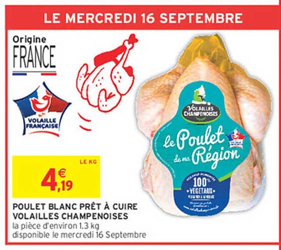 POULET BLANC PRÊT À CUIRE VOLAILLES CHAMPENOISES