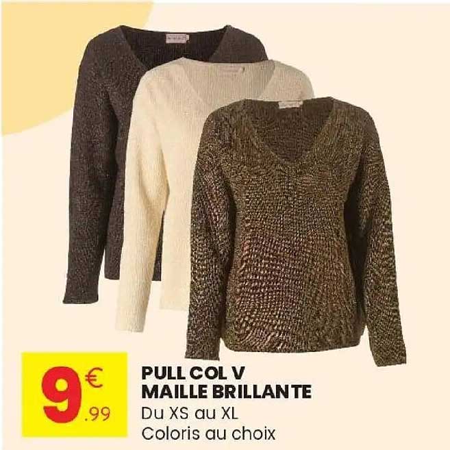 PULL COL V MAILLE BRILLANTE
