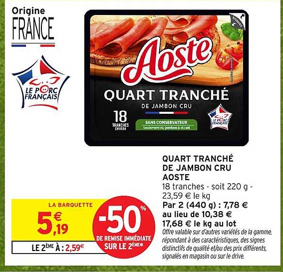 QUART TRANCHÉ DE JAMBON CRU AOSTE