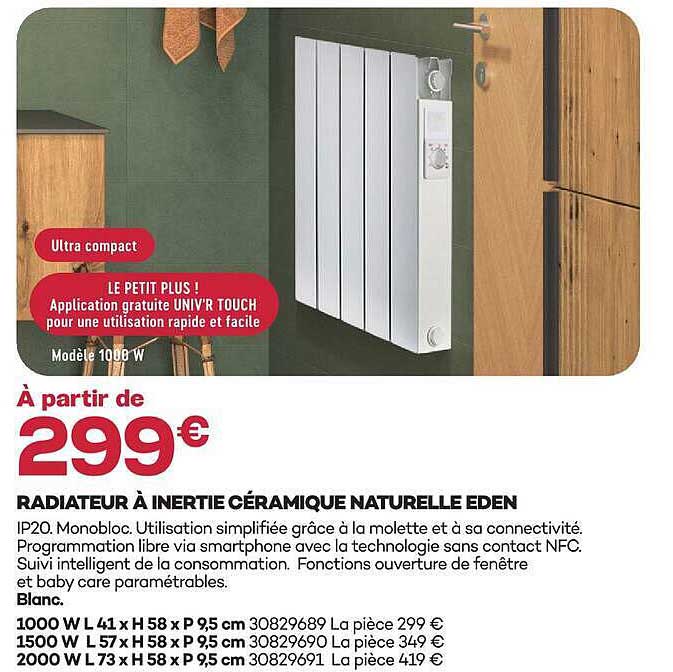 RADIATEUR À INERTIE CÉRAMIQUE NATURELLE EDEN