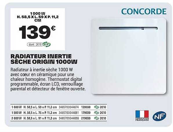 RADIATEUR INERTIE SECHE ORIGINE 1000W