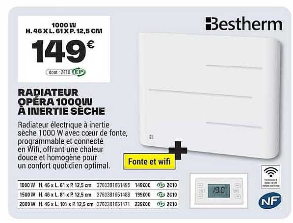 RADIATEUR OPÉRA 1000W À INERTIE SÈCHE