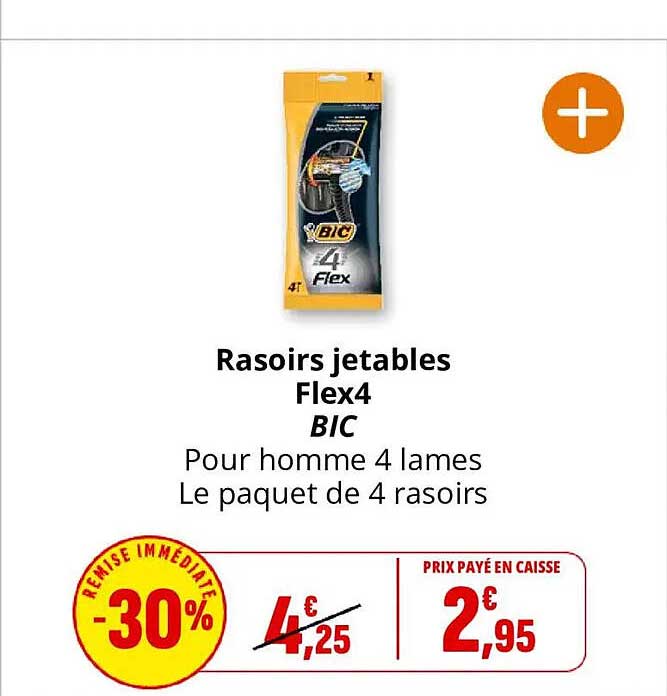 Rasoirs jetables Flex4 BIC Pour homme 4 lames Le paquet de 4 rasoirs