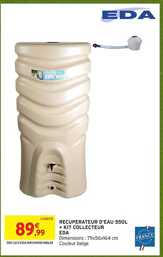 RECUPERATEUR D'EAU 550L + KIT COLLECTEUR EDA