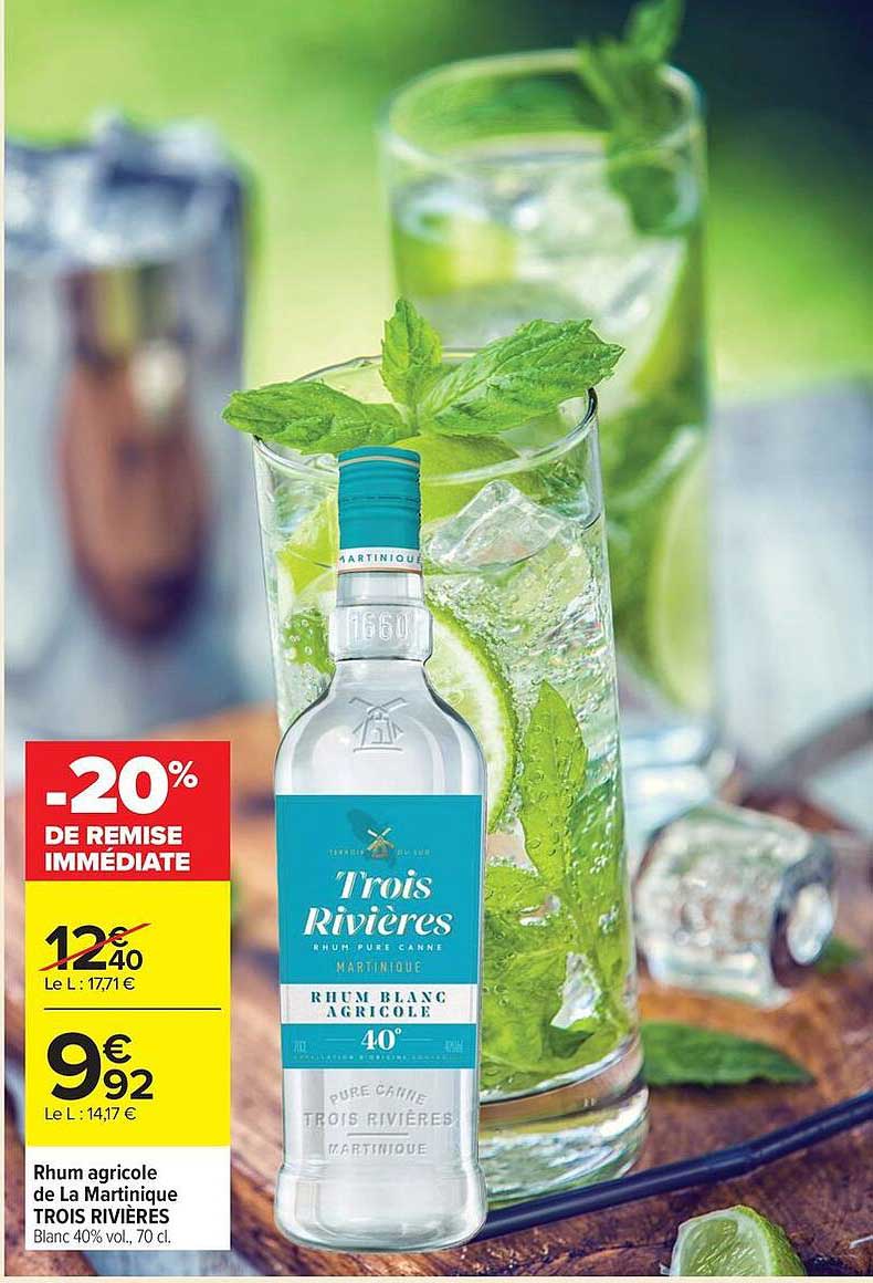 Rhum agricole de La Martinique TROIS RIVIÈRES Blanc 40% vol., 70 cl.