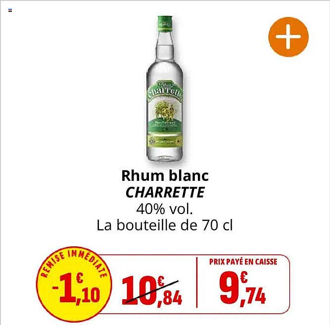 Rhum blanc CHARRETTE 40% vol. La bouteille de 70 cl
