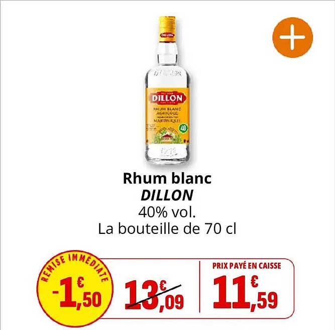 Rhum blanc DILLON 40% vol. La bouteille de 70 cl