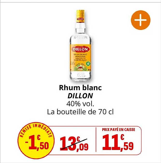 Rhum blanc DILLON 40% vol. La bouteille de 70 cl