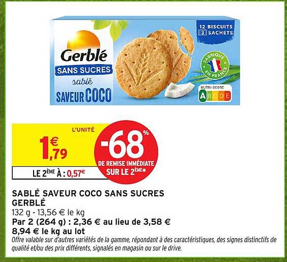 SABLÉ SAVEUR COCO SANS SUCRES GERBLÉ