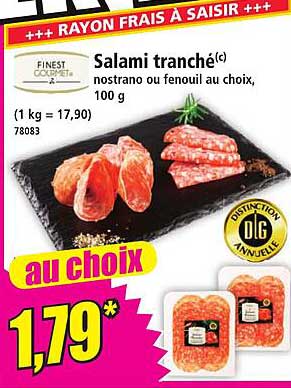 Salami tranché(c) nostrano ou fenouil au choix, 100 g