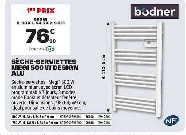SÈCHE-SERVIETTES MEGI 500 W DESIGN ALU