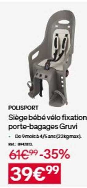 Siège bébé vélo fixation porte-bagages Gruvi