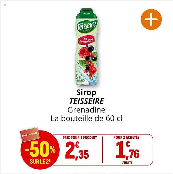 Sirop TEISSEIRE Grenadine La bouteille de 60 cl