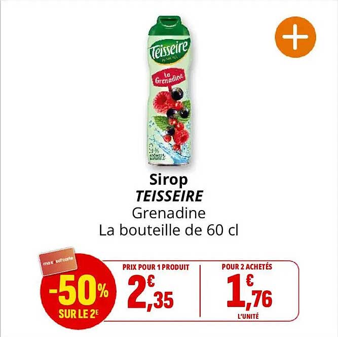 Sirop TEISSEIRE Grenadine La bouteille de 60 cl