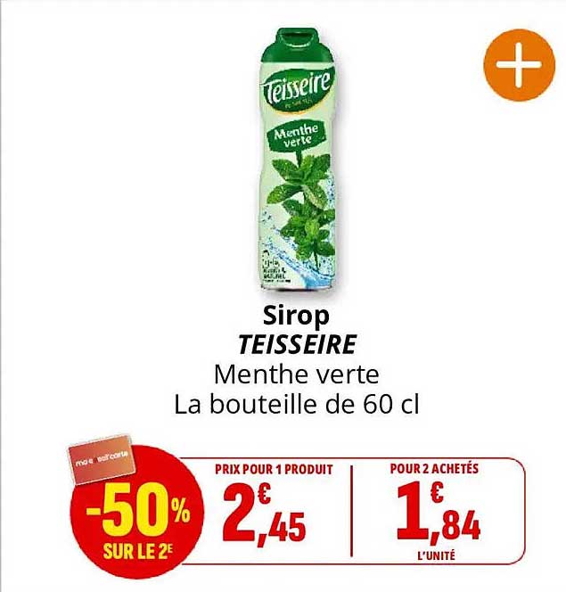 Sirop TEISSEIRE Menthe verte La bouteille de 60 cl