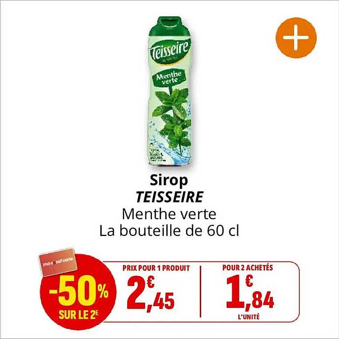 Sirop TEISSEIRE Menthe verte La bouteille de 60 cl