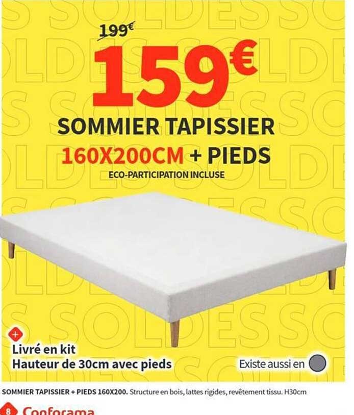 SOMMIER TAPISSIER 160X200CM + PIEDS