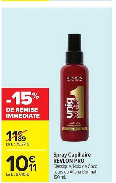 Spray Capillaire REVLON PRO Classique, Noix de Coco, Lotus ou Aitana Bonmati, 150 ml.