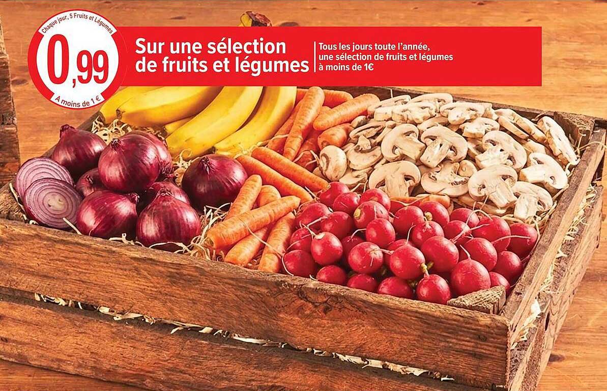 Sur une sélection de fruits et légumes