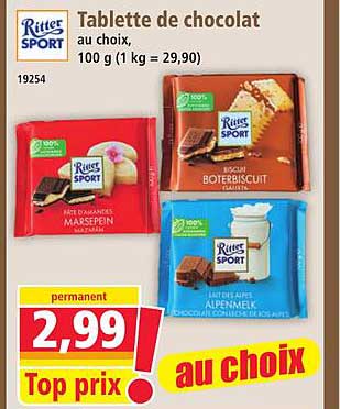 Tablette de chocolat au choix, 100 g (1 kg = 29,90)