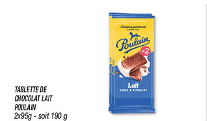 TABLETTE DE CHOCOLAT LAIT POULAIN 2x95g - soit 190 g