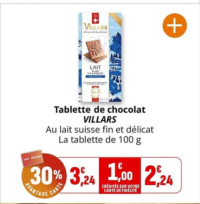 Tablette de chocolat VILLARS Au lait suisse fin et délicat La tablette de 100 g