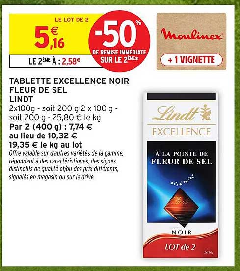 TABLETTE EXCELLENCE NOIR FLEUR DE SEL LINDT