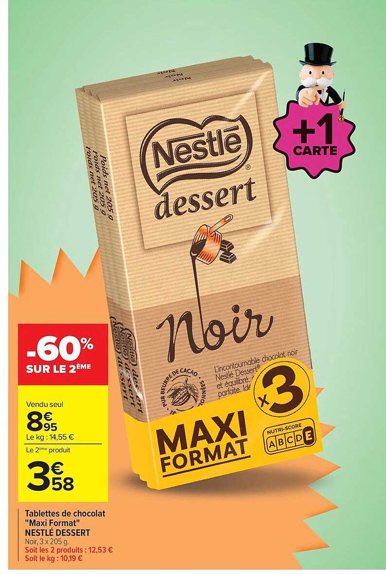 Tablettes de chocolat "Maxi Format" NESTLE DESSERT Noir, 3 x 205 g