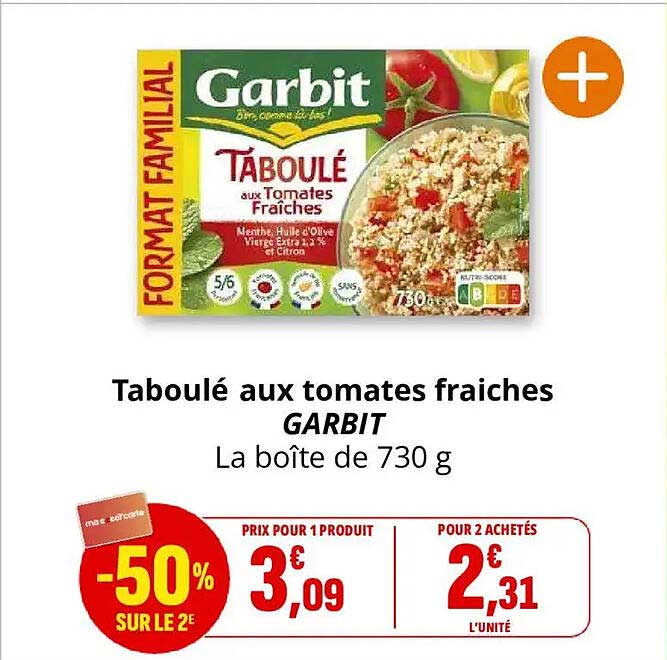 Taboulé aux tomates fraîches GARBIT La boîte de 730 g
