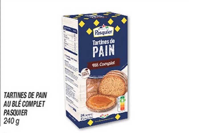 TARTINES DE PAIN AU BLÉ COMPLET PASQUIER 240 g