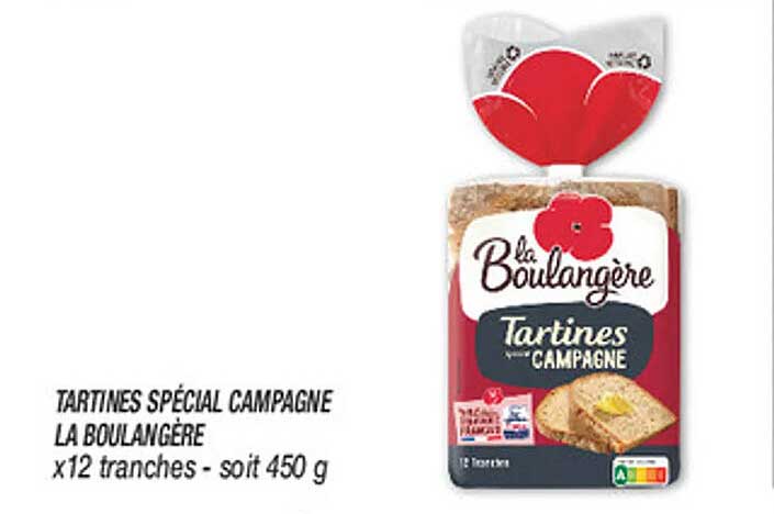 TARTINES SPÉCIAL CAMPAGNE LA BOULANGÈRE x12 tranches - soit 450 g