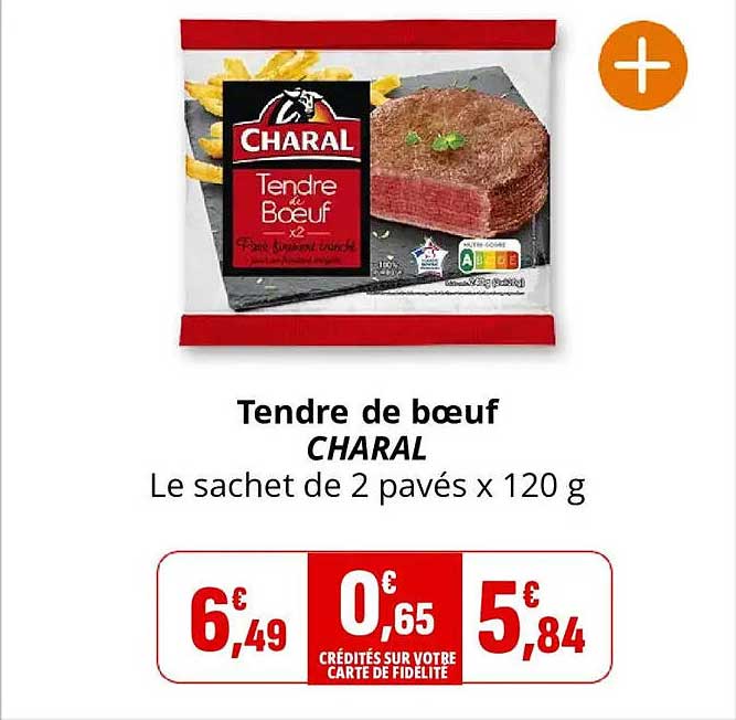 Tendre de bœuf CHARAL Le sachet de 2 pavés x 120 g