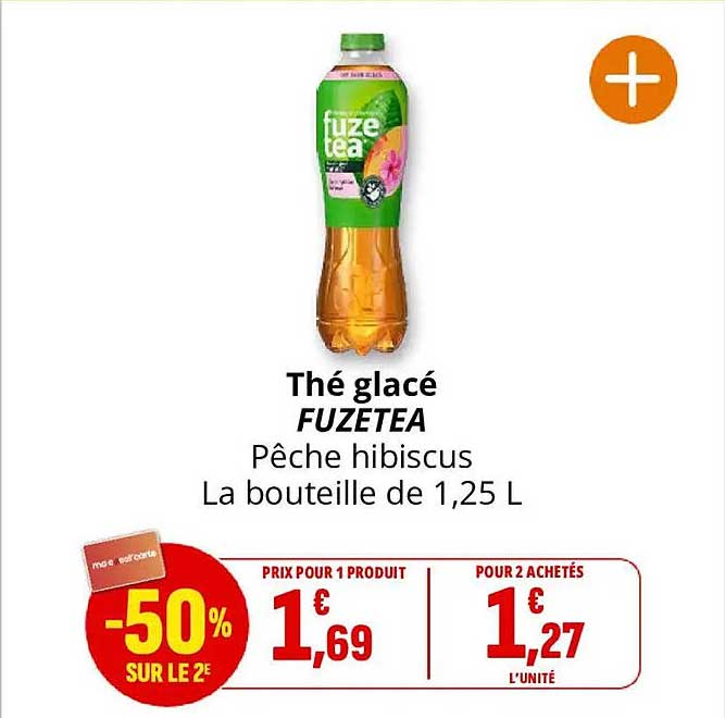 Thé glacé FUZE TEA Pêche hibiscus La bouteille de 1,25 L