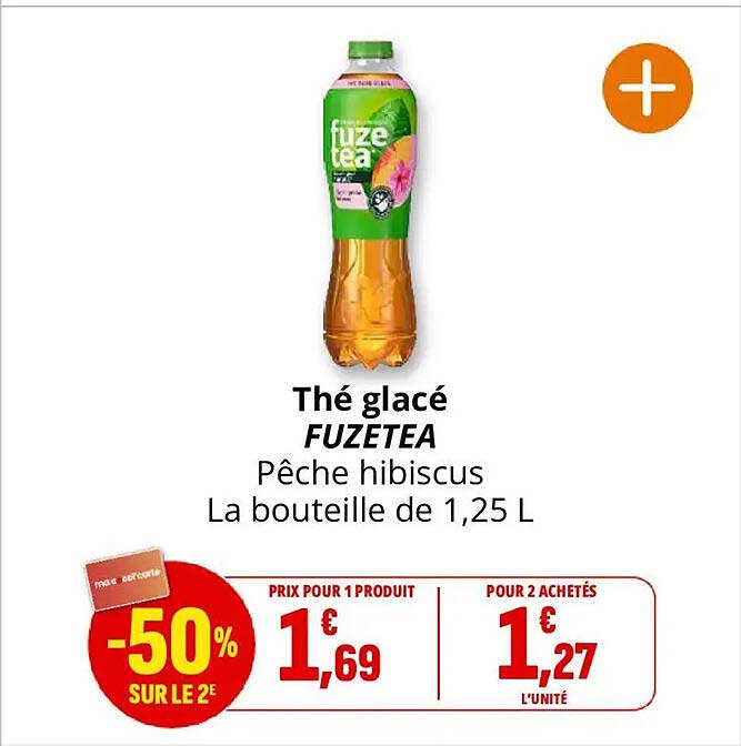 Thé glacé FUZETEA Pêche hibiscus La bouteille de 1,25 L