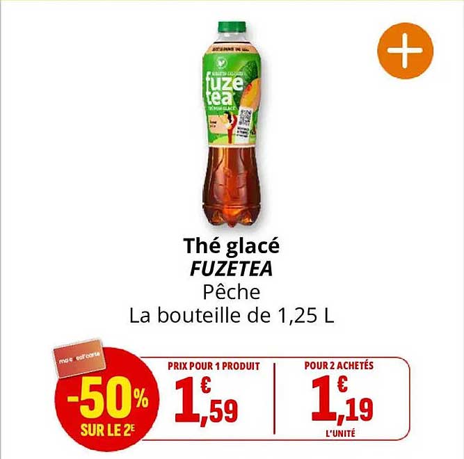 Thé glacé FUZETEA Pêche La bouteille de 1,25 L