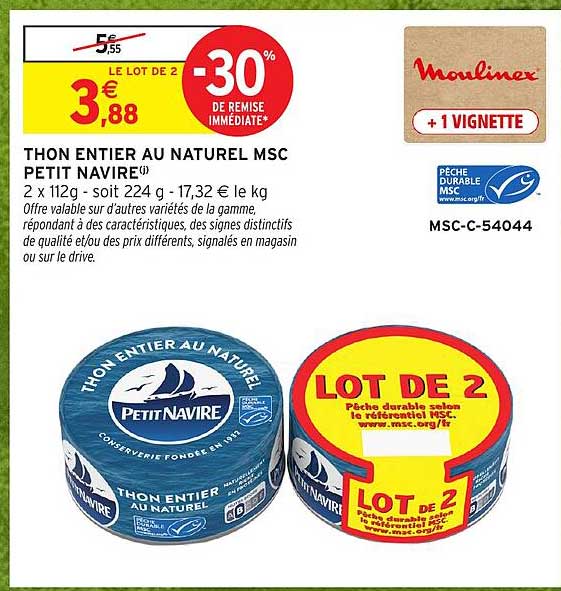 THON ENTIER AU NATUREL MSC PETIT NAVIRE
