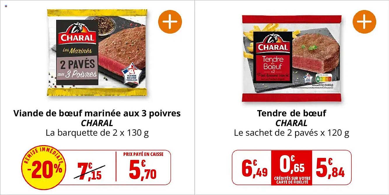 Viande de bœuf marinée aux 3 poivres CHARAL La barquette de 2 x 130 g