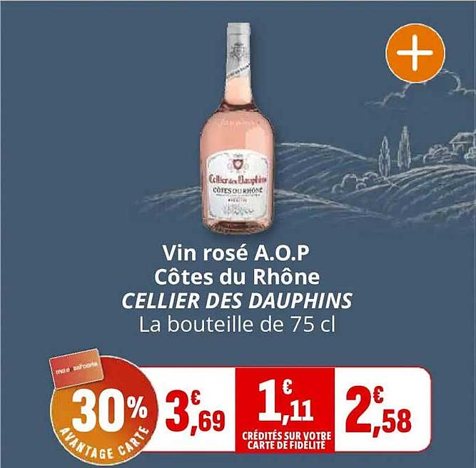 Vin rosé A.O.P Côtes du Rhône CELLIER DES DAUPHINS La bouteille de 75 cl