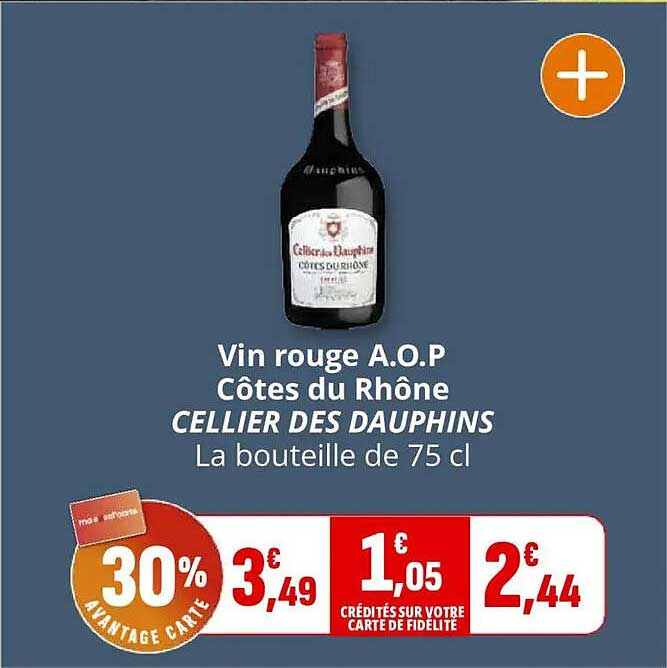 Vin rouge A.O.P Côtes du Rhône CELLlER DES DAUPHINS La bouteille de 75 cl