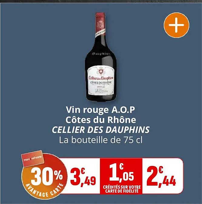 Vin rouge A.O.P Côtes du Rhône CELLlER DES DAUPHINS La bouteille de 75 cl