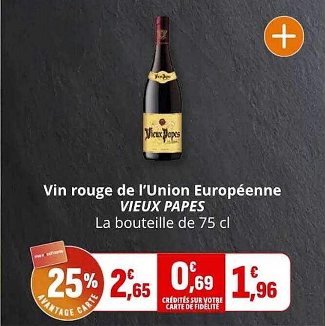 Vin rouge de l'Union Européenne VIEUX PAPES La bouteille de 75 cl